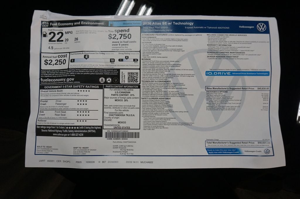 2026 Volkswagen Atlas 2.0T SE w/Technology