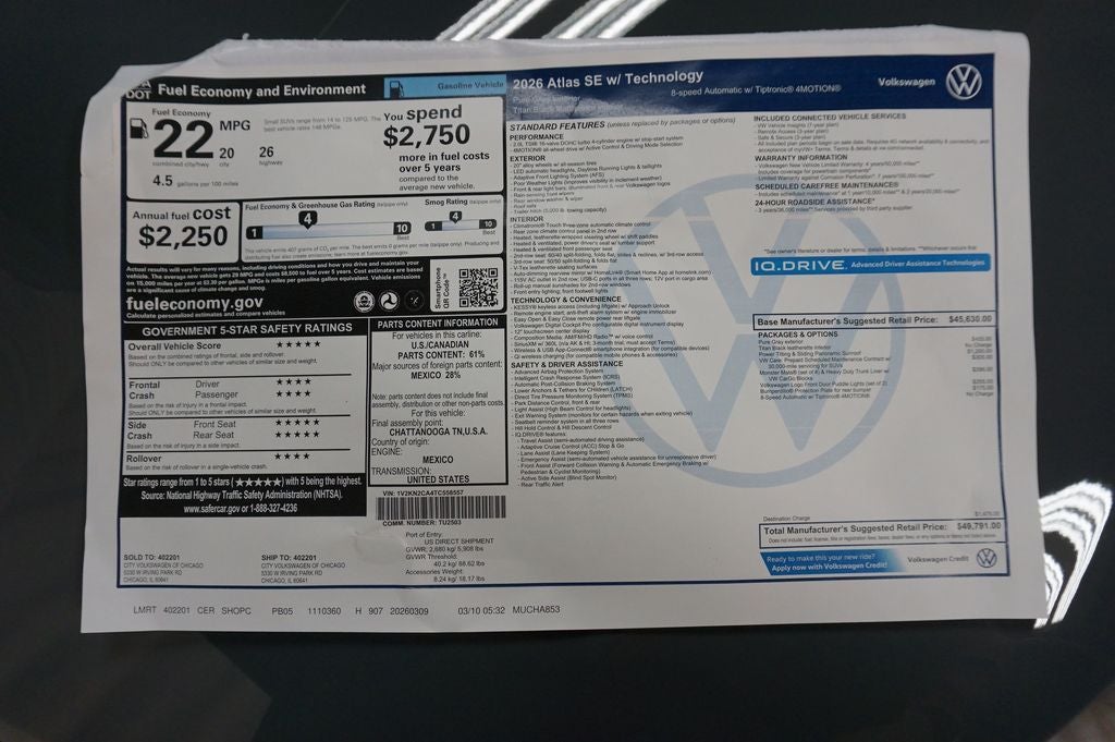 2026 Volkswagen Atlas 2.0T SE w/Technology