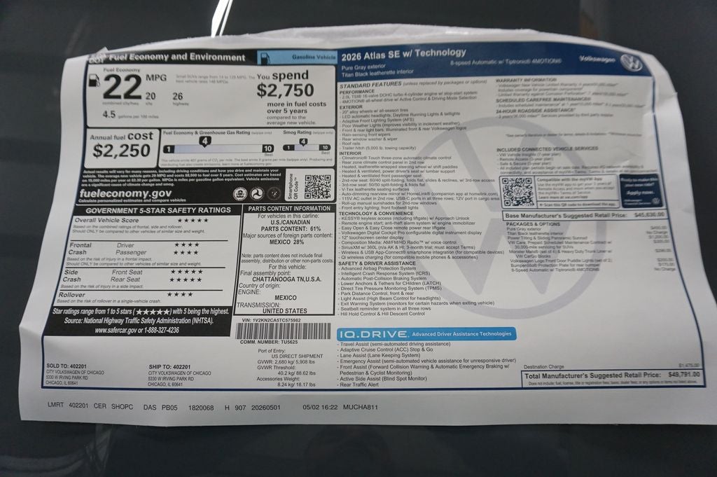 2026 Volkswagen Atlas 2.0T SE w/Technology