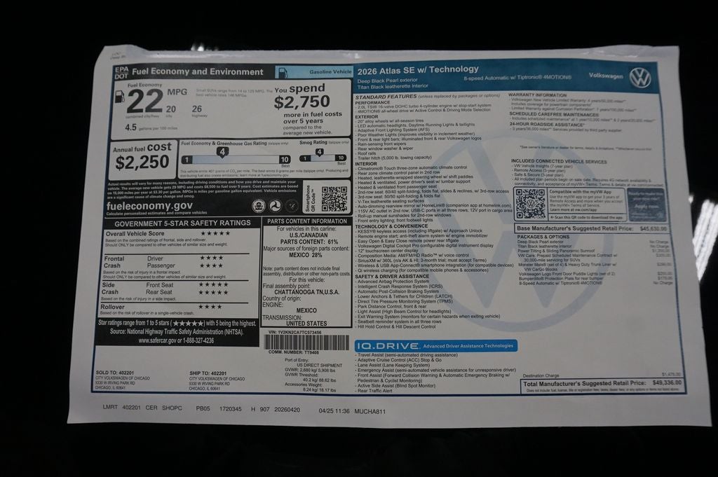 2026 Volkswagen Atlas 2.0T SE w/Technology