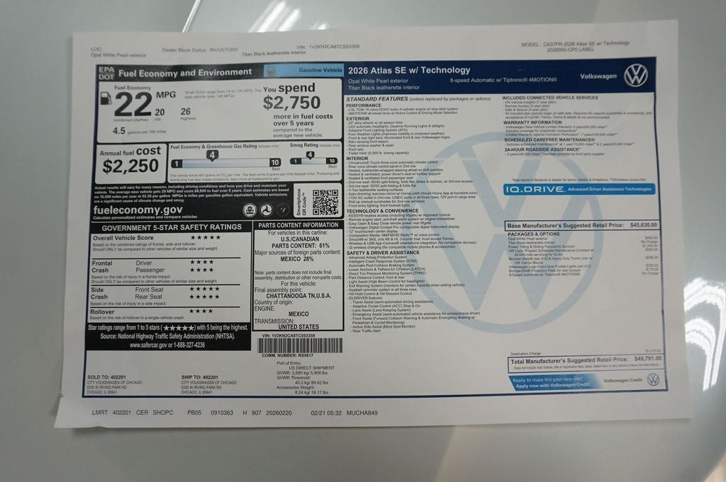 2026 Volkswagen Atlas 2.0T SE w/Technology