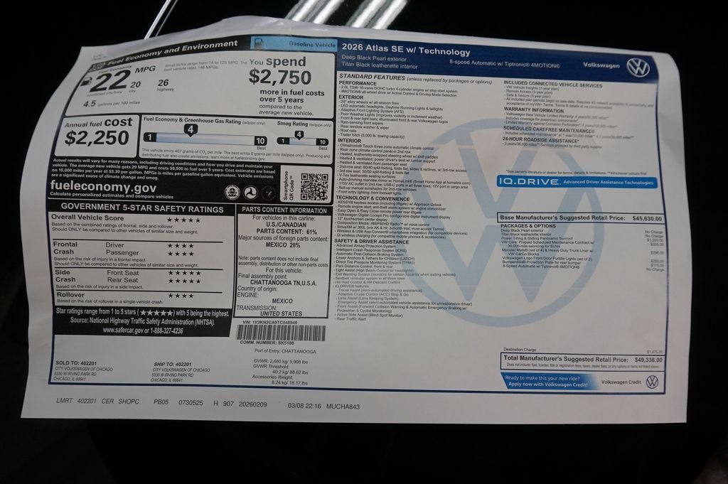 2026 Volkswagen Atlas 2.0T SE w/Technology