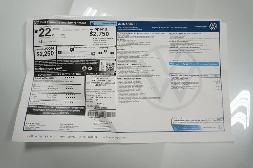 2026 Volkswagen Atlas 2.0T SE