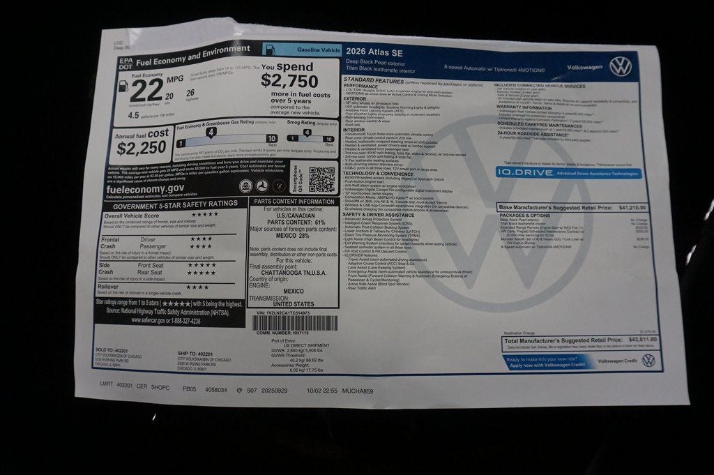 2026 Volkswagen Atlas 2.0T SE