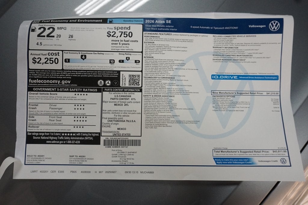 2026 Volkswagen Atlas 2.0T SE