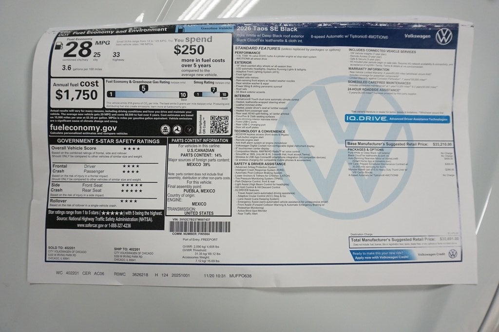 2026 Volkswagen Taos 1.5T SE Black