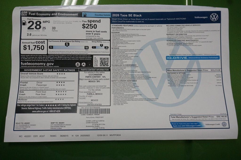 2026 Volkswagen Taos 1.5T SE Black