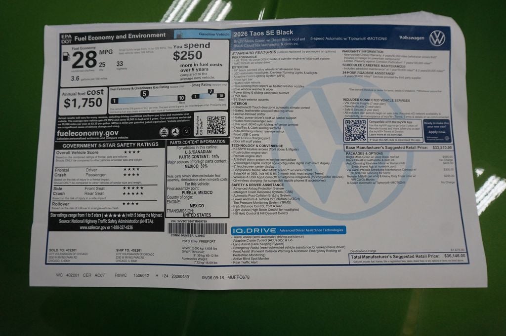 2026 Volkswagen Taos 1.5T SE Black