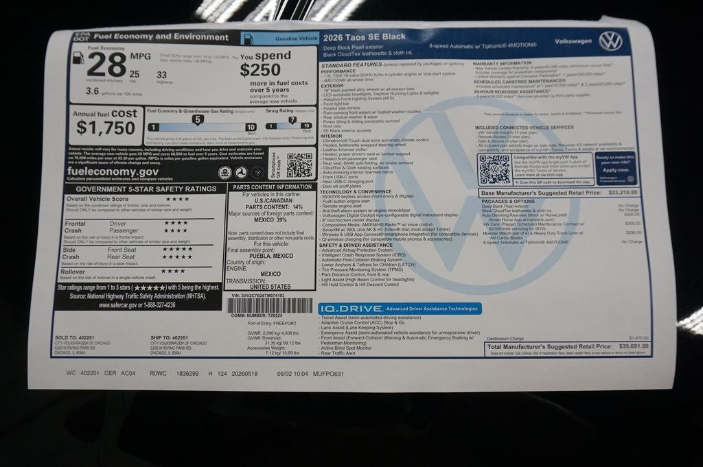 2026 Volkswagen Taos 1.5T SE Black