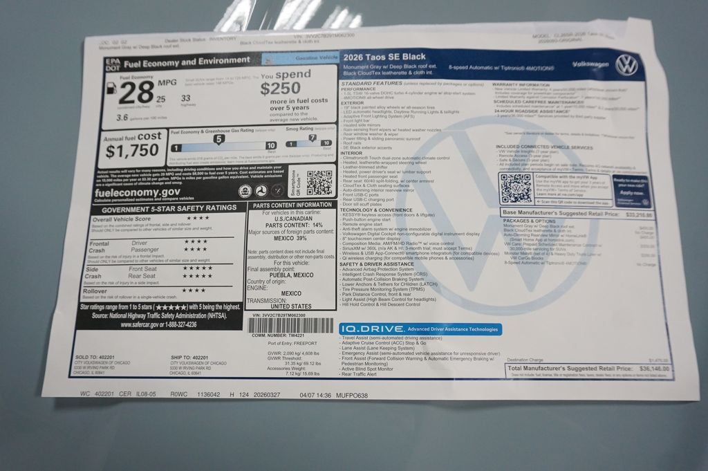 2026 Volkswagen Taos 1.5T SE Black