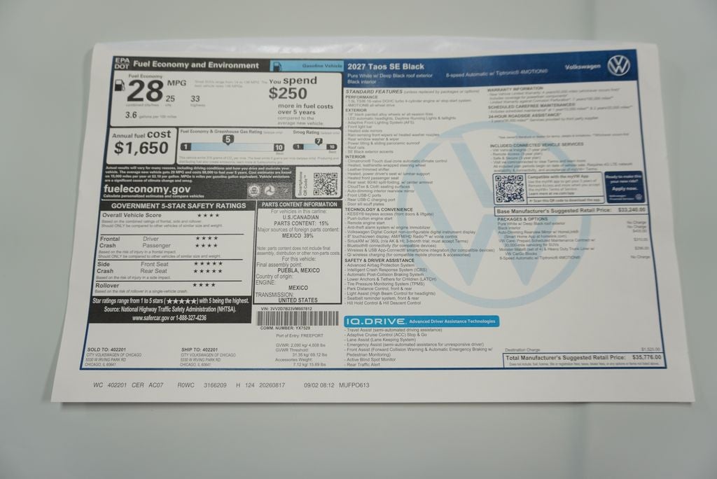 2027 Volkswagen Taos 1.5T SE Black