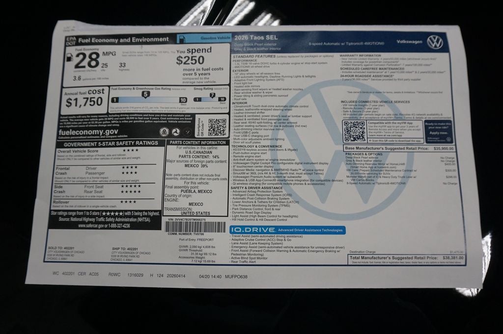 2026 Volkswagen Taos 1.5T SEL