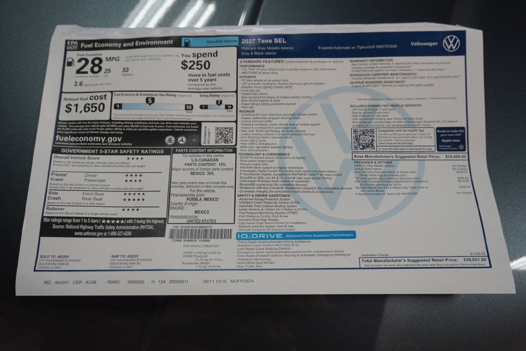 2027 Volkswagen Taos 1.5T SEL