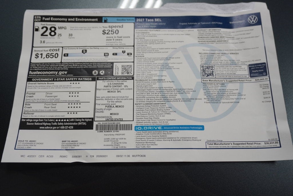 2027 Volkswagen Taos 1.5T SEL