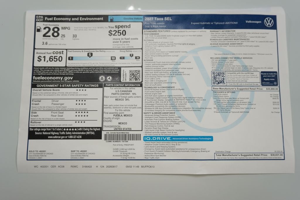 2027 Volkswagen Taos 1.5T SEL