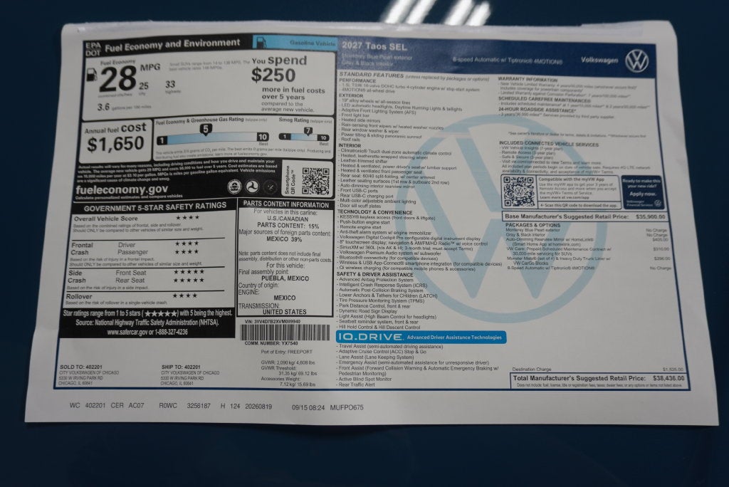 2027 Volkswagen Taos 1.5T SEL