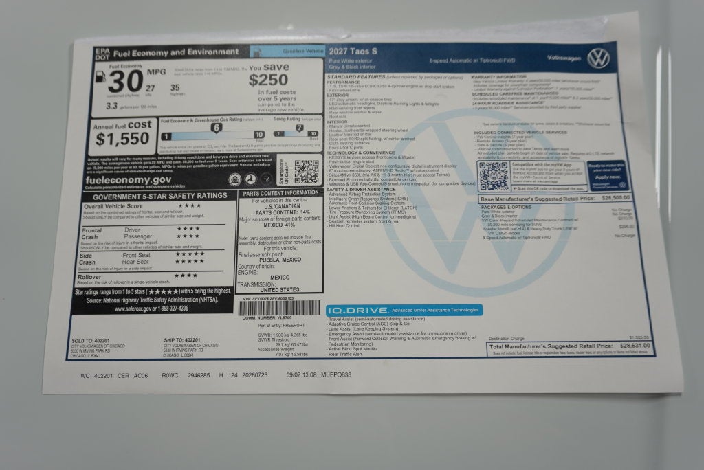 2027 Volkswagen Taos 1.5T S
