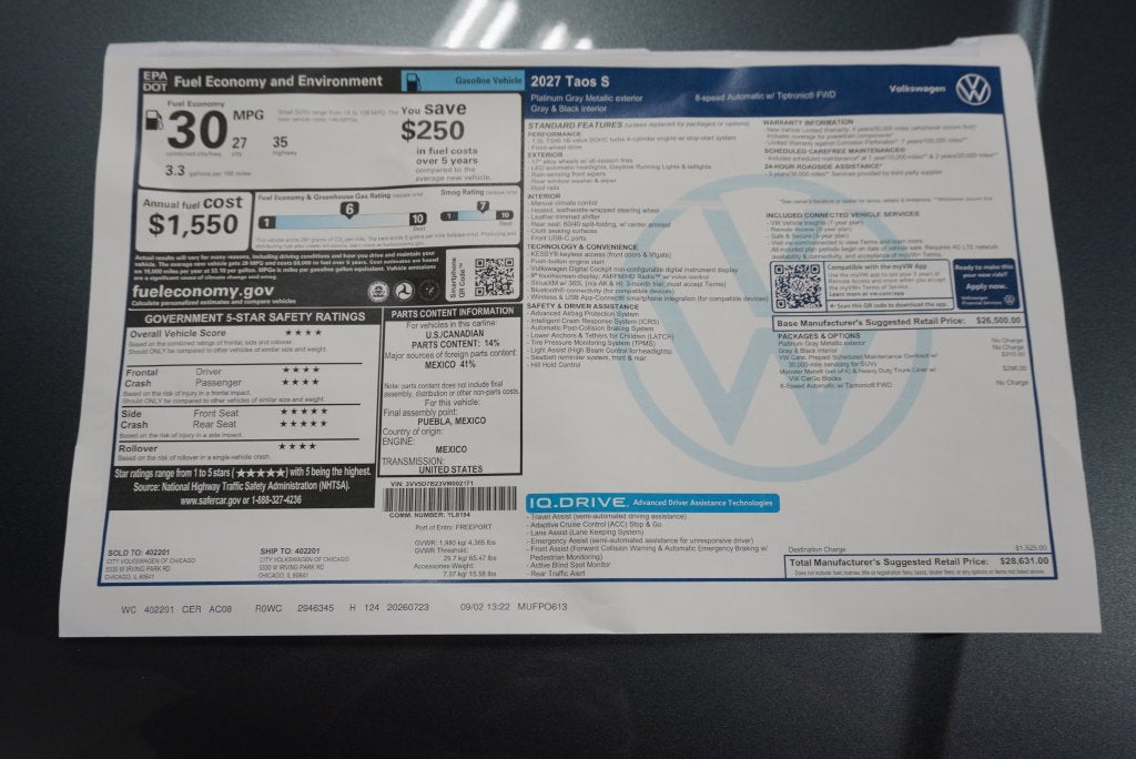 2027 Volkswagen Taos 1.5T S