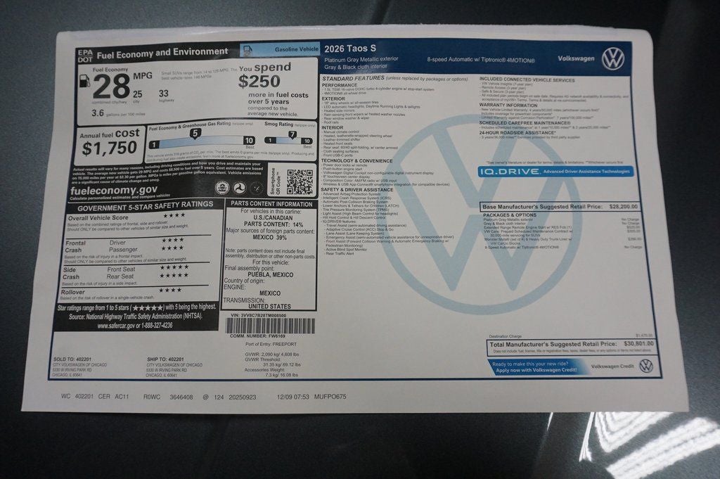 2026 Volkswagen Taos 1.5T S