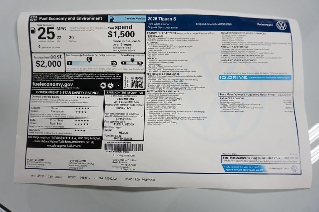 2026 Volkswagen Tiguan 2.0T S