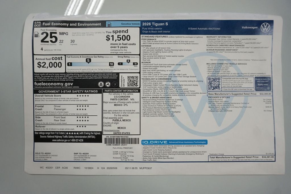 2026 Volkswagen Tiguan 2.0T S