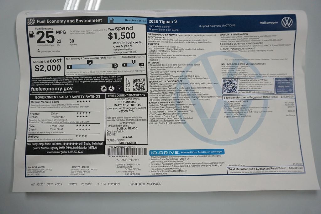 2026 Volkswagen Tiguan 2.0T S