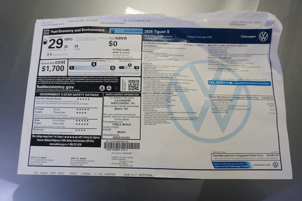 2026 Volkswagen Tiguan 2.0T S