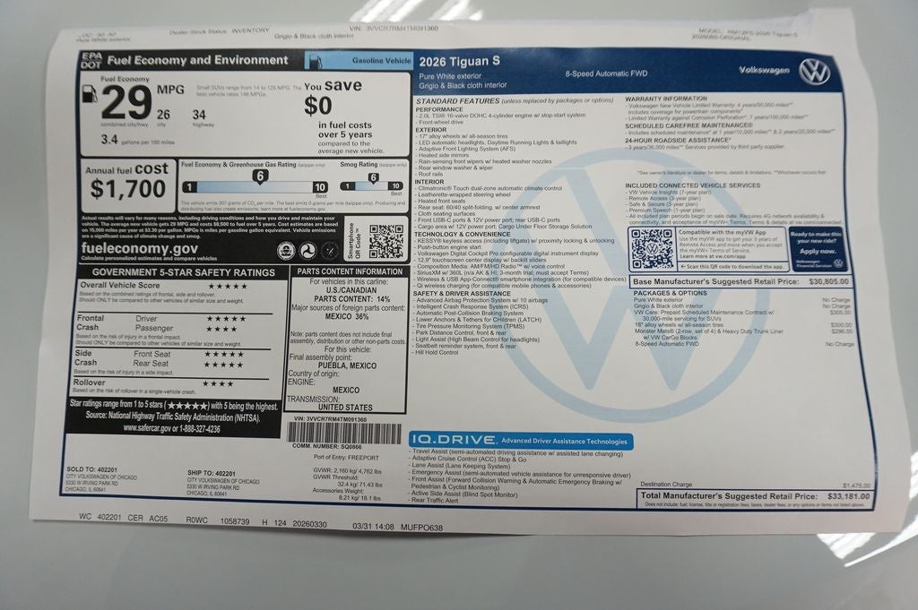 2026 Volkswagen Tiguan 2.0T S