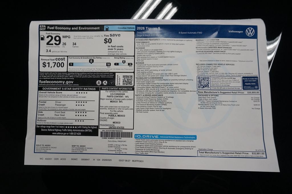 2026 Volkswagen Tiguan 2.0T S