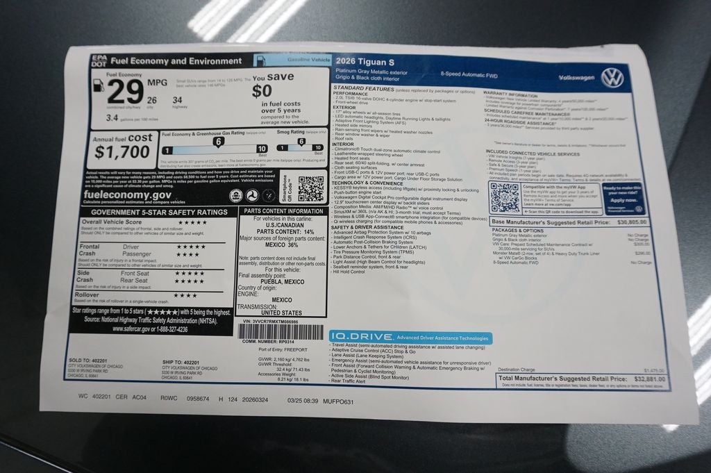 2026 Volkswagen Tiguan 2.0T S