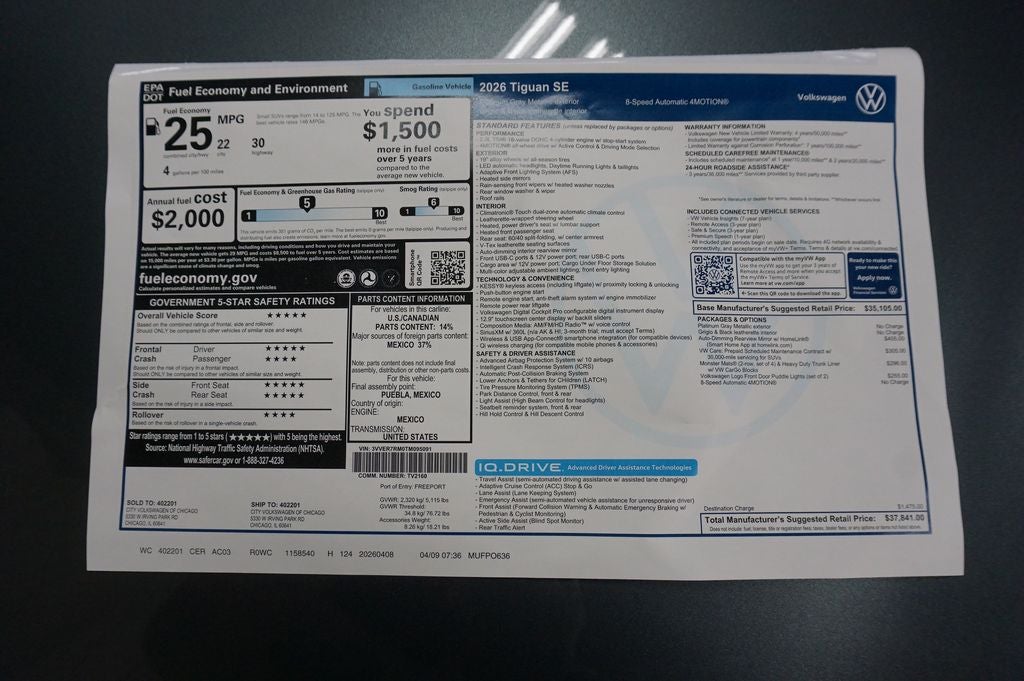 2026 Volkswagen Tiguan 2.0T SE