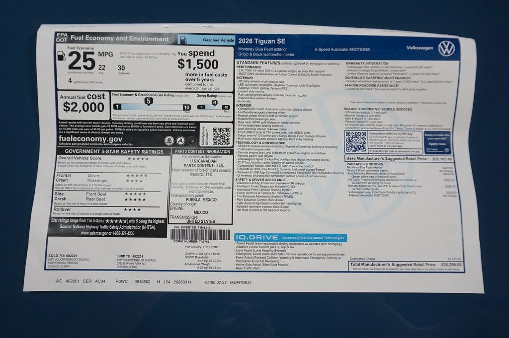 2026 Volkswagen Tiguan 2.0T SE