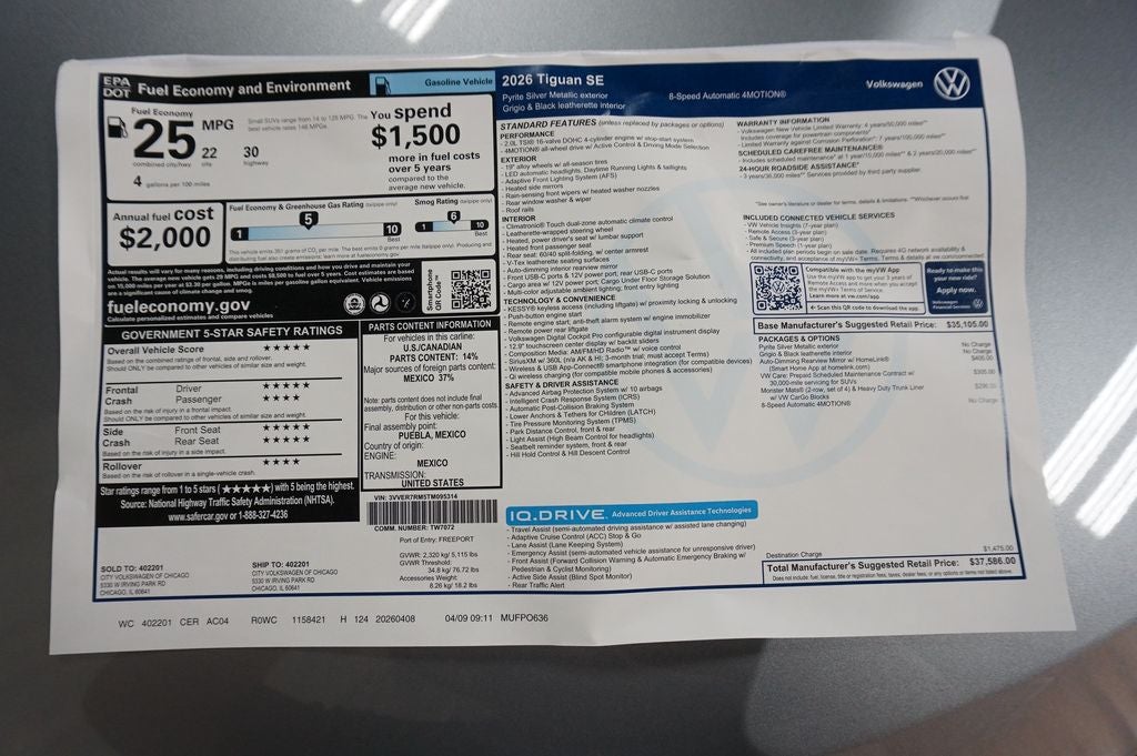 2026 Volkswagen Tiguan 2.0T SE
