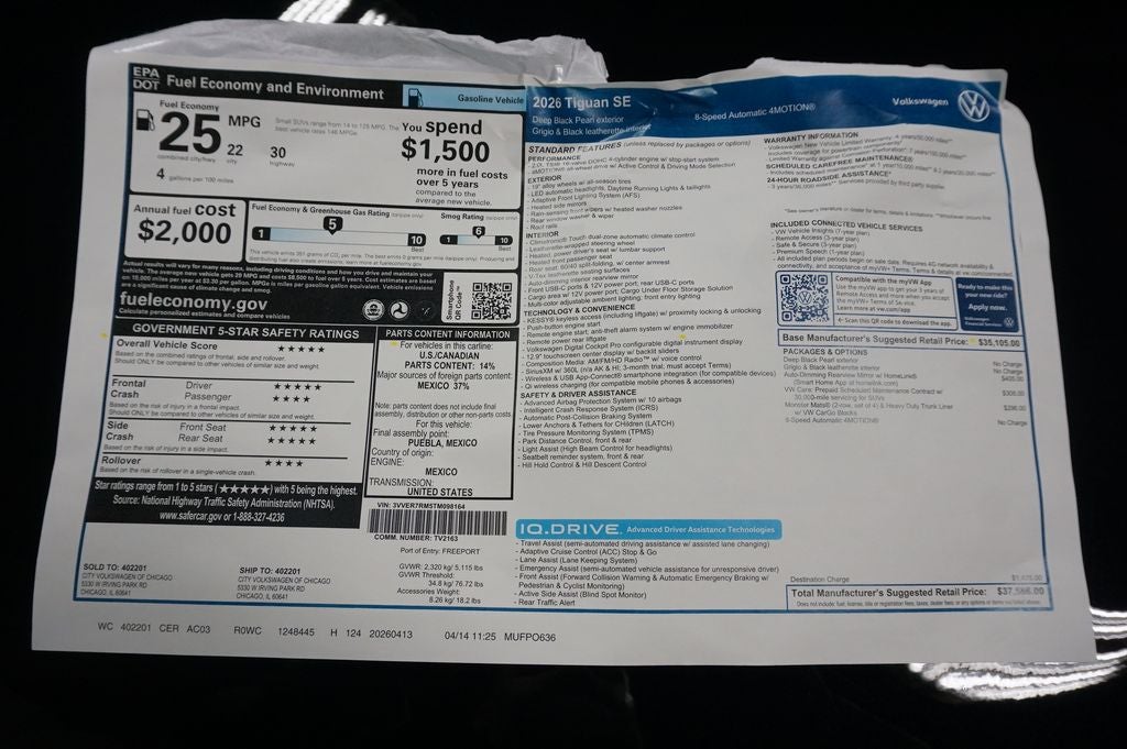 2026 Volkswagen Tiguan 2.0T SE