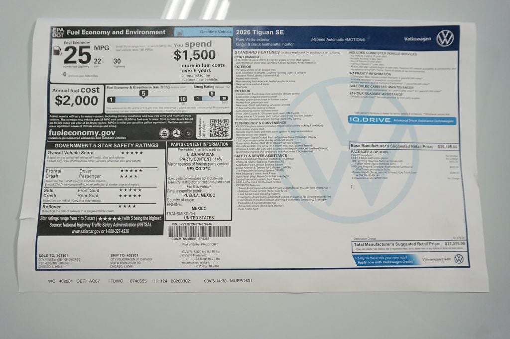 2026 Volkswagen Tiguan 2.0T SE