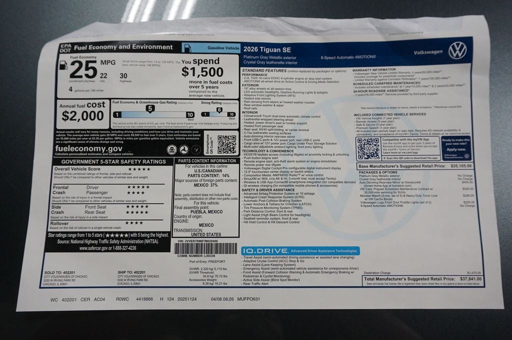 2026 Volkswagen Tiguan 2.0T SE