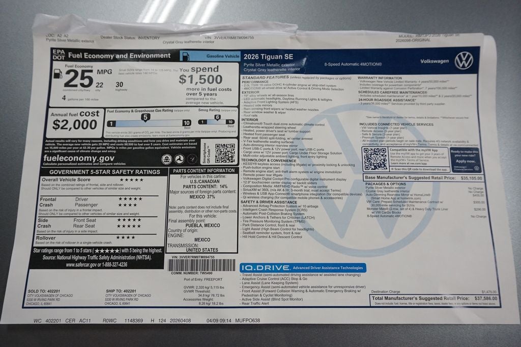 2026 Volkswagen Tiguan 2.0T SE