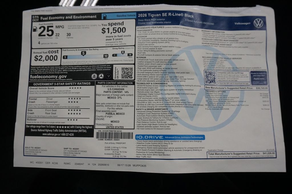 2026 Volkswagen Tiguan 2.0T SE R-Line Black