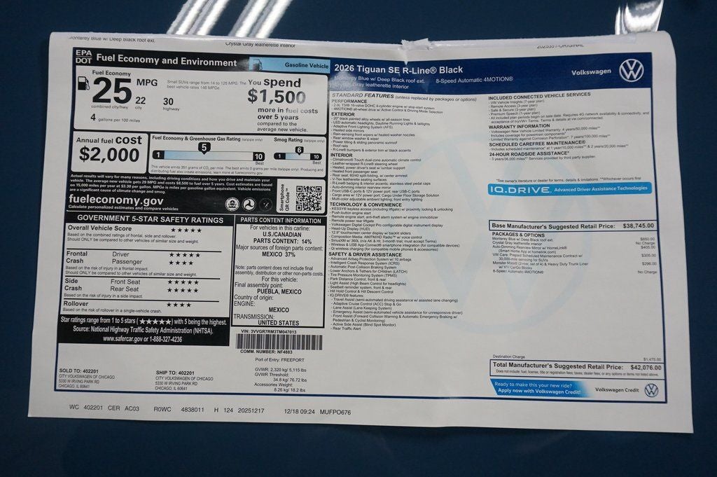 2026 Volkswagen Tiguan 2.0T SE R-Line Black