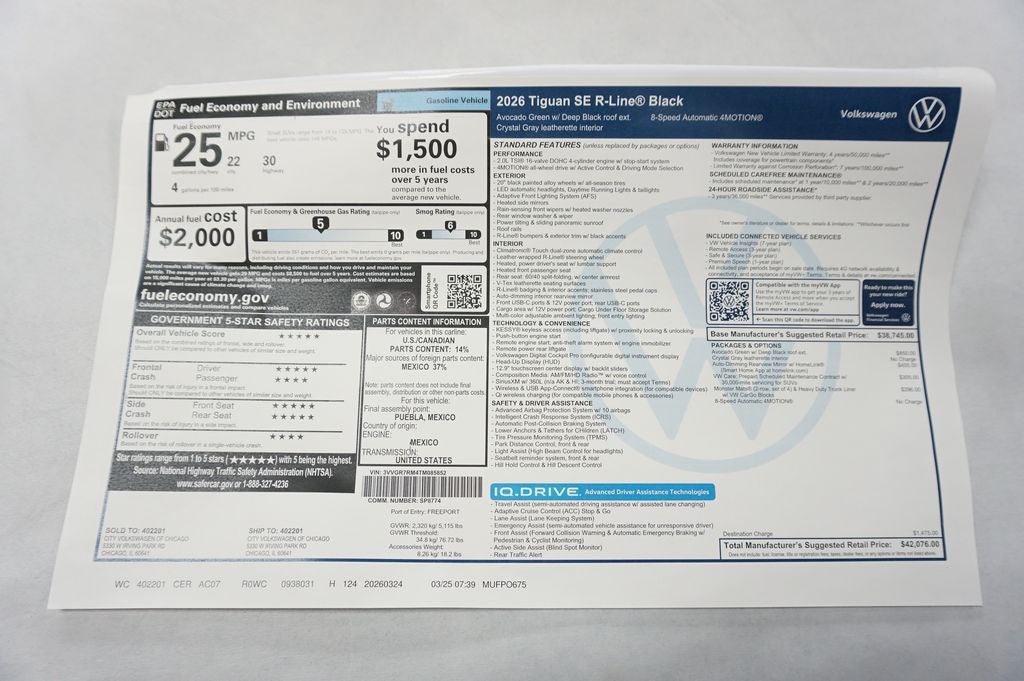 2026 Volkswagen Tiguan 2.0T SE R-Line Black