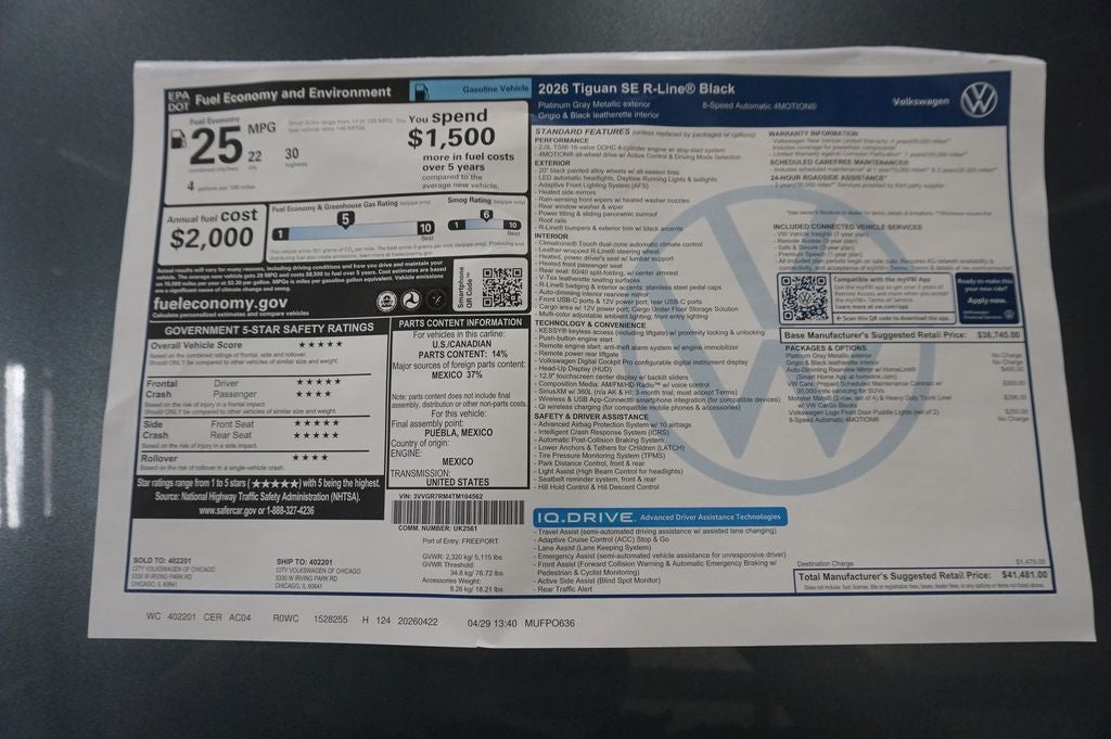 2026 Volkswagen Tiguan 2.0T SE R-Line Black