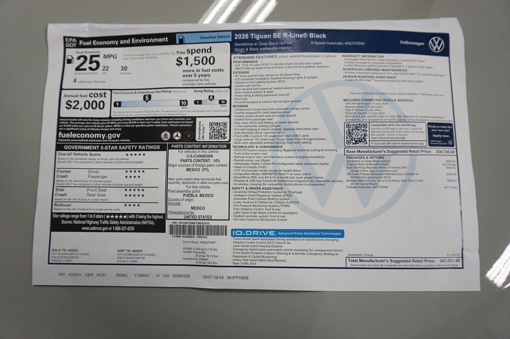 2026 Volkswagen Tiguan 2.0T SE R-Line Black