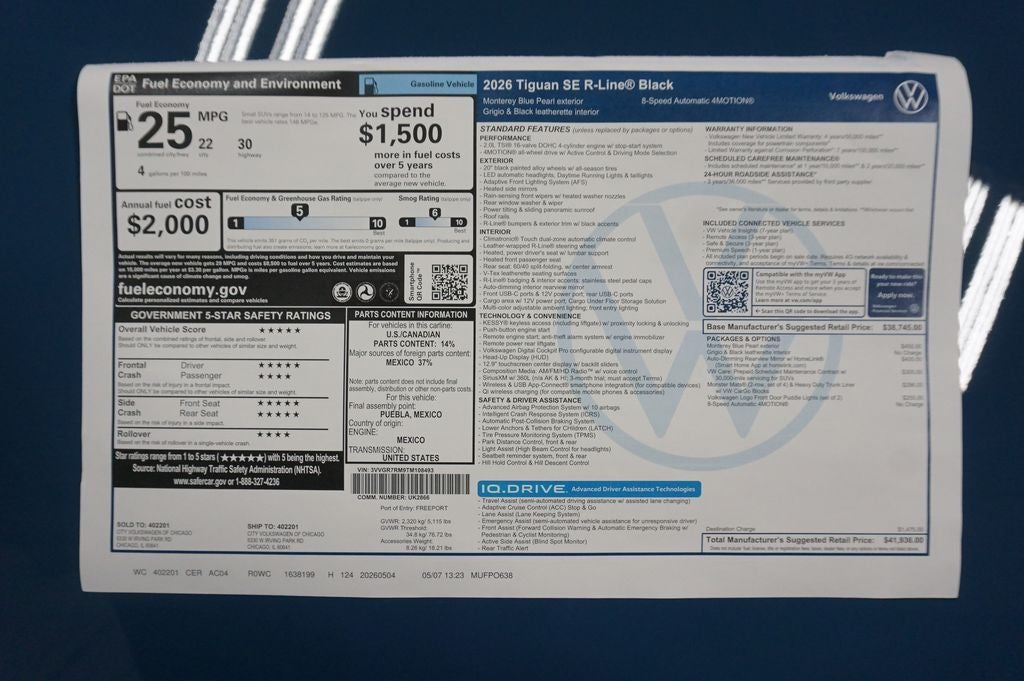 2026 Volkswagen Tiguan 2.0T SE R-Line Black