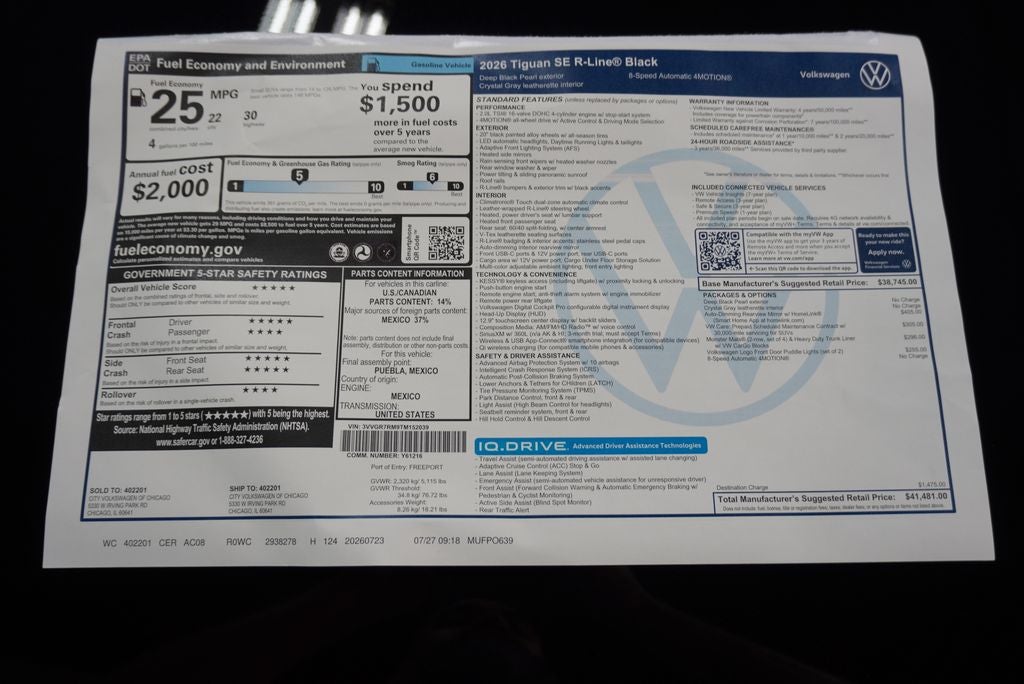 2026 Volkswagen Tiguan 2.0T SE R-Line Black