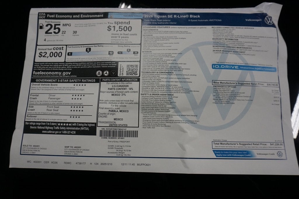 2026 Volkswagen Tiguan 2.0T SE R-Line Black