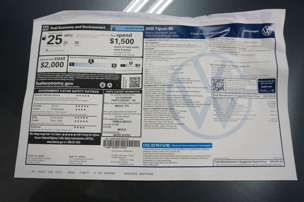 2026 Volkswagen Tiguan 2.0T SE