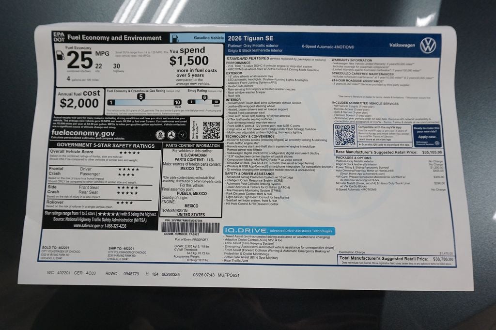 2026 Volkswagen Tiguan 2.0T SE