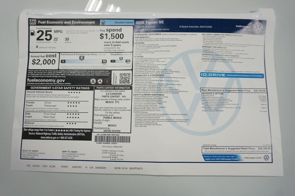 2026 Volkswagen Tiguan 2.0T SE