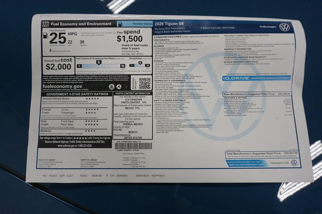 2026 Volkswagen Tiguan 2.0T SE
