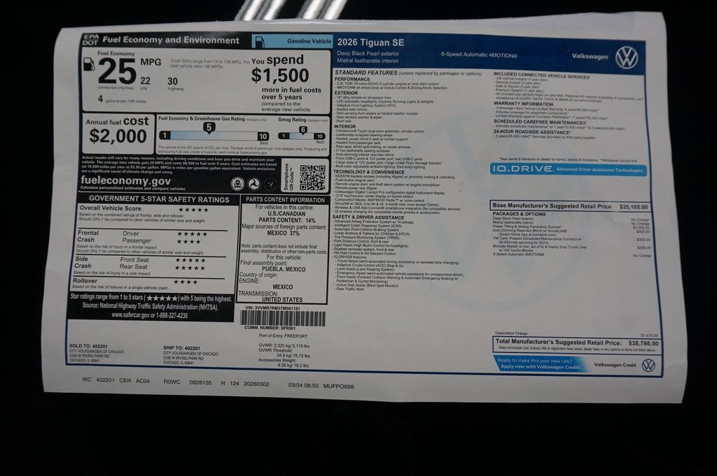 2026 Volkswagen Tiguan 2.0T SE